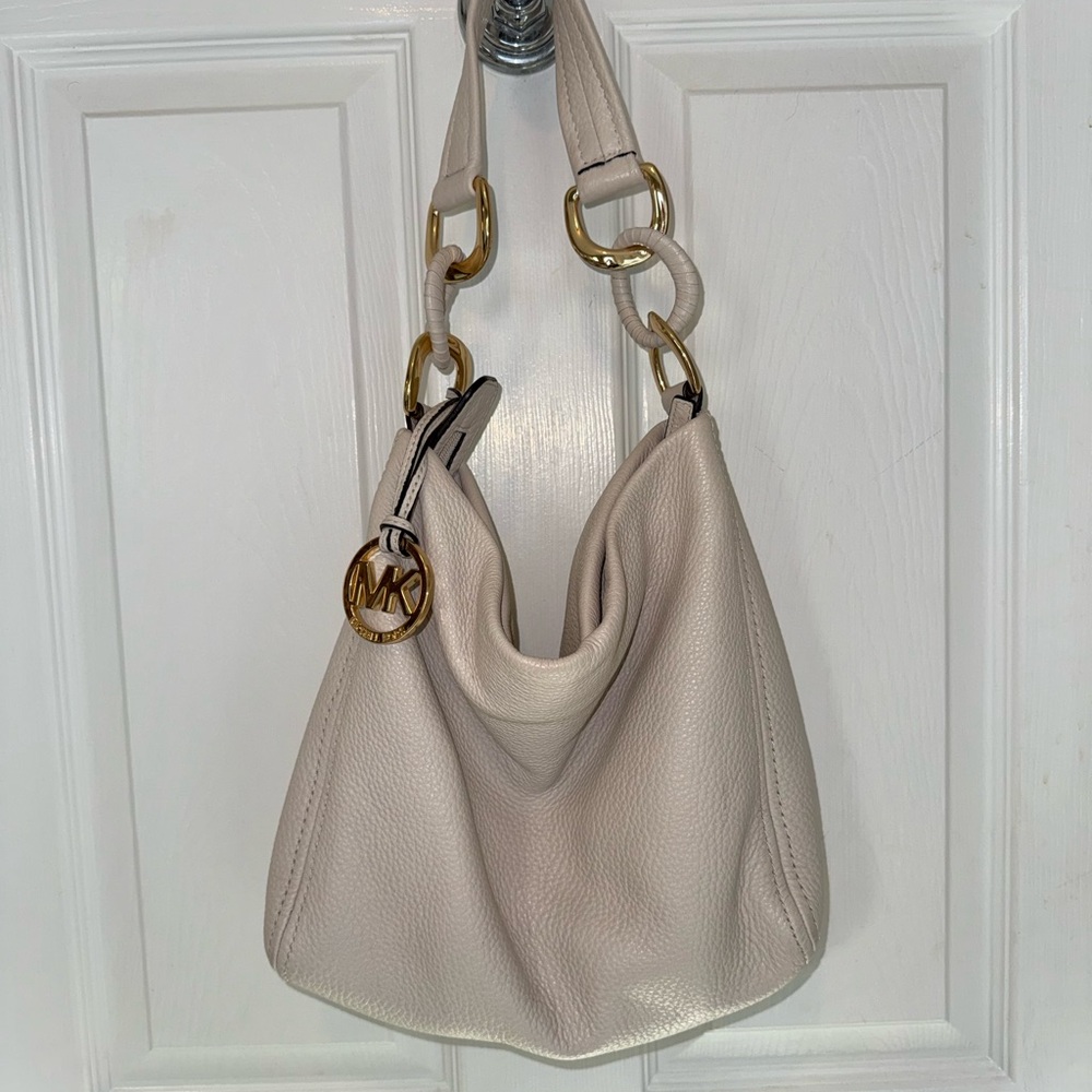 Michael Kors Pebbled Leather Shoulder Bag | Cream | Gold Hardware